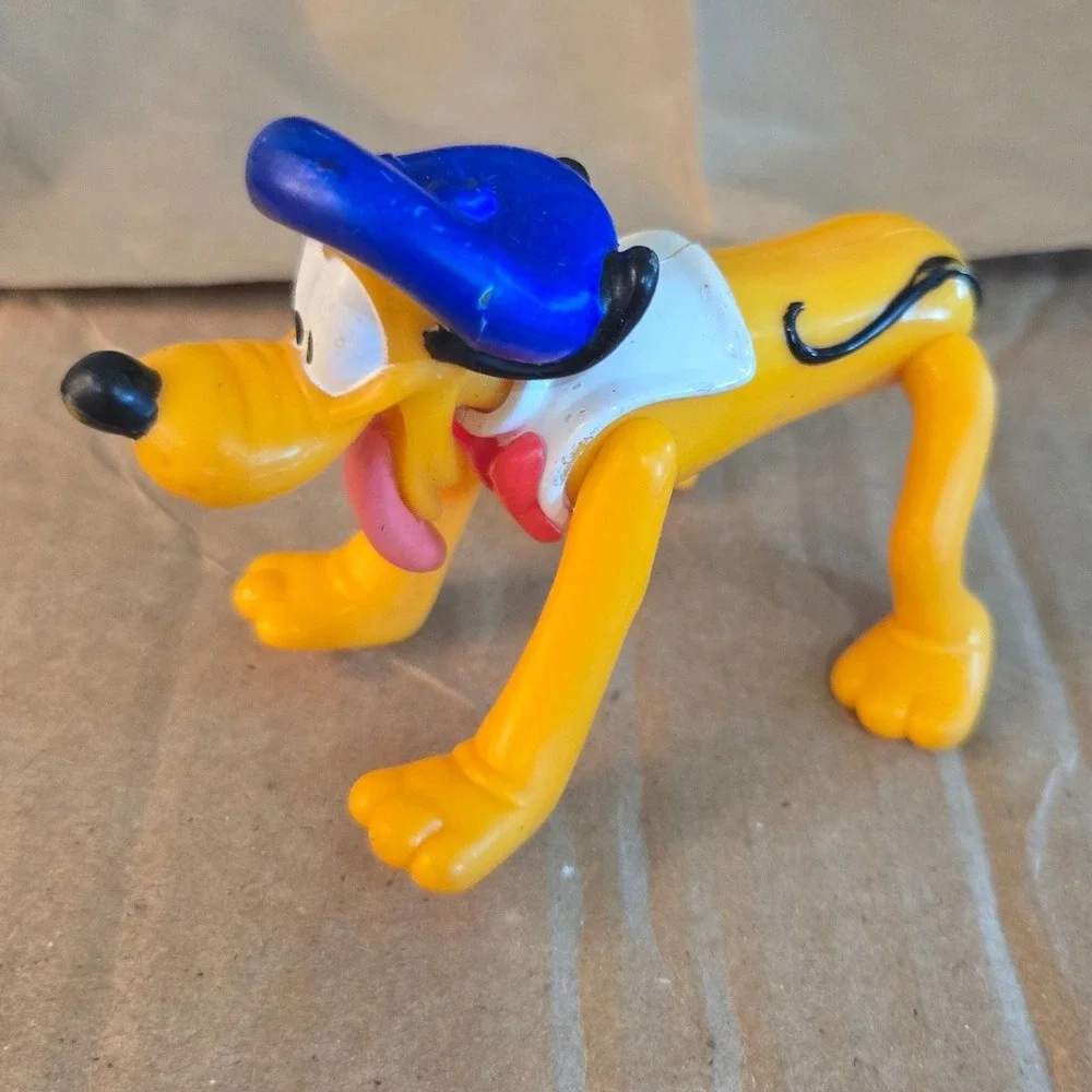 Vintage Disney Pluto PVC Figure Sailor Hat Bow Tie Collectible Toy Yellow Dog